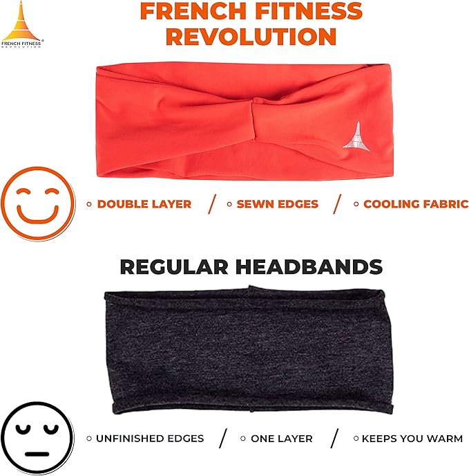 French Fitness Revolution - Stretchy Sports Headband for Men & Women - Guys Sweatband for Running, Cycling, Basketball, Yoga, Fitness - Moisture Wicking Workout Hairband - Made in Europe