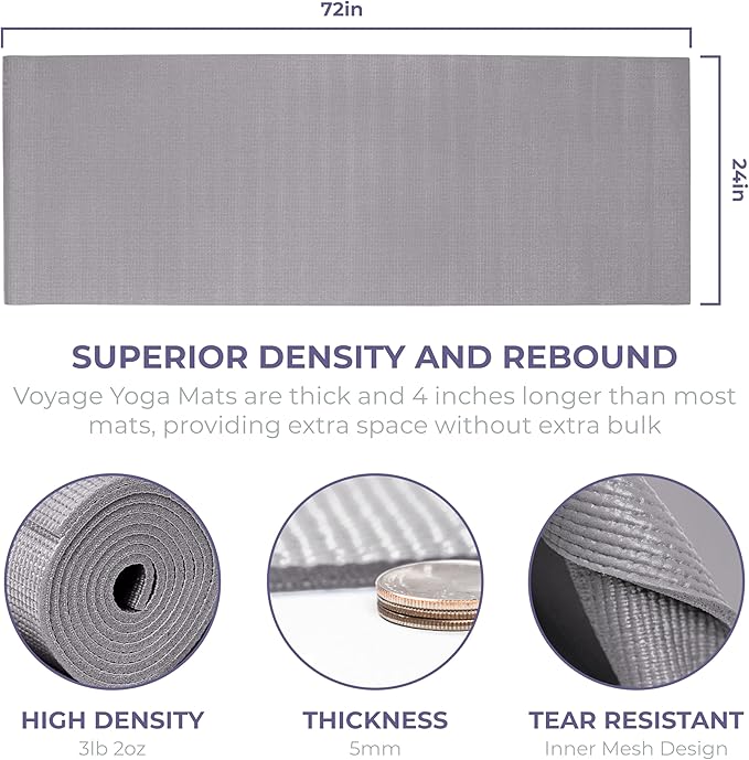 Sunshine Yoga Voyage Yoga Mat, 6 Pack, 72" x 24" Professional Studio and Gym Bulk Yoga Mats, 5mm Thick, Durable, Anti-Tear, Non Slip Fitness and Exercise Mats