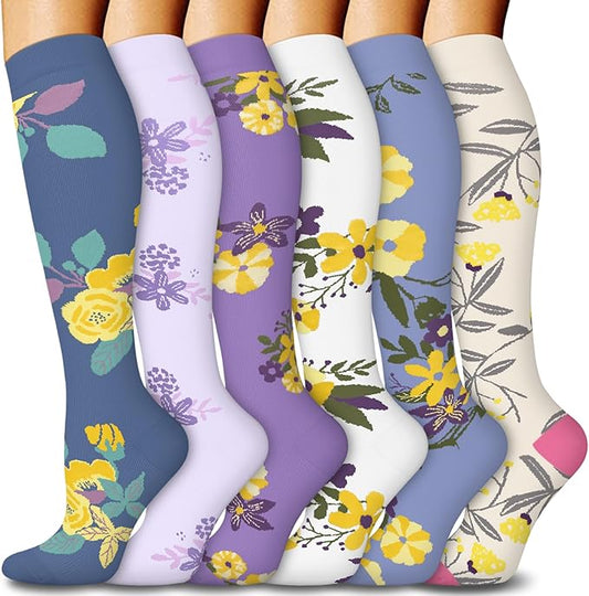 FuelMeFoot 6 Pairs Compression Socks for Women & Men 15-20mmHg Graduated Support Knee High Socks for Nurses, Travel, Athletic