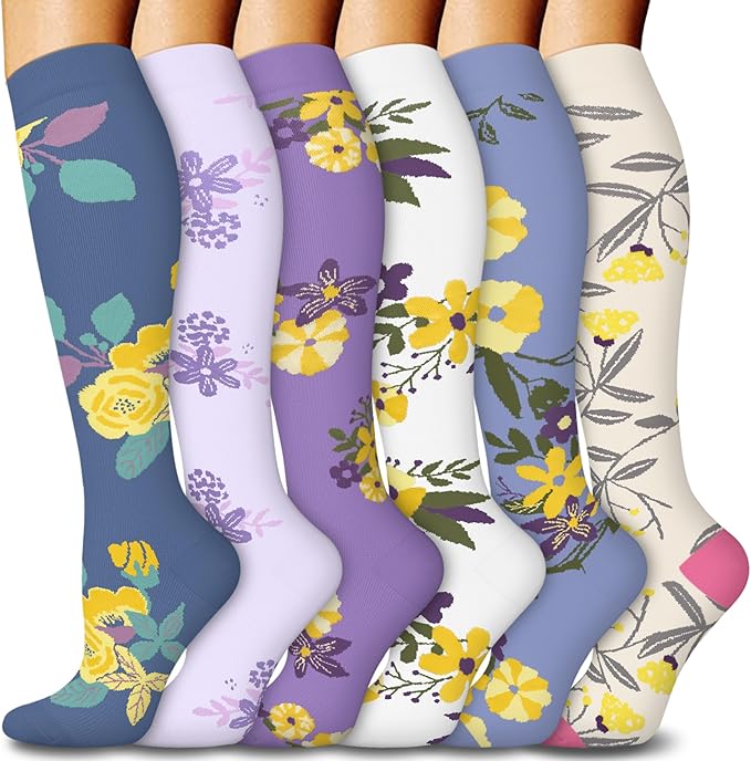 FuelMeFoot 6 Pairs Compression Socks for Women & Men 15-20mmHg Graduated Support Knee High Socks for Nurses, Travel, Athletic