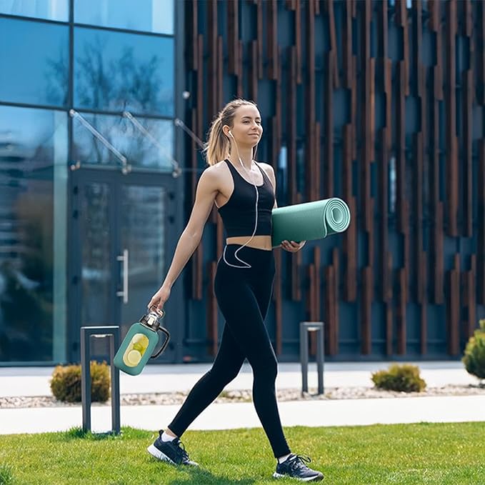 64 oz Glass Water Bottle with Straw and Handle Half Gallon Water Jug with Silicone Sleeve Large Water Bottle for Office, Gym, Outdoor Sports