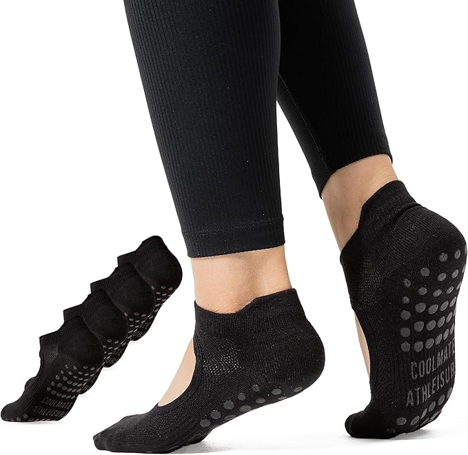 CoolMate Pilates Socks with Grips for Women, Yoga Socks, Crew Non Slip Women for Workout, Barre, Pilates Gifts