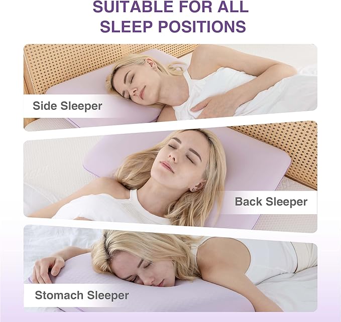 Cooling Pillow for Sleeping, Gel Memory Foam Pillow with Reversible Cover, Neck Support for Side, Back and Stomach Sleepers, Removable & Machine Washable Cover, Bed Pillows for Hot Sleepers, Purple