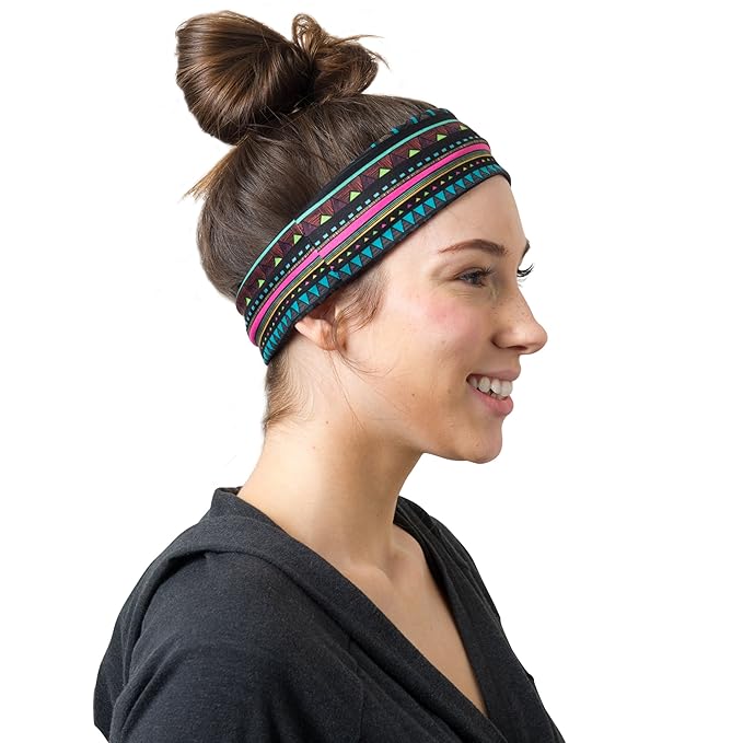 RiptGear Stretch Sport Headband for Women (Tribal Black) — Made of Non-Slip Sweat Wicking Fabric — Great for Yoga, Running or The Gym — Soft Headband Fits Most Head Sizes — (1-Pack)