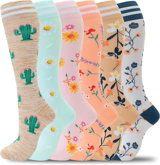 fenglaoda Compression Socks for Women Men Support Circulation 6 Pairs Socks For Nurse, Travel, Flight