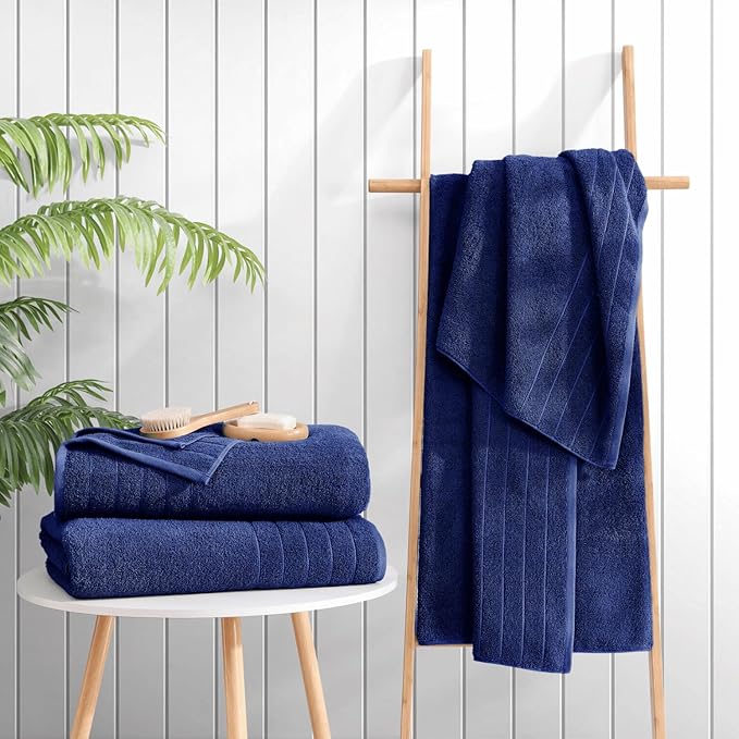 Casa Platino 100% Cotton 4 Pack Bath Towels (30"x60") - Ring Spun Mercerized Cotton Towels Set for Bathroom - Quick Dry, Soft & Absorbent Large Bath Towel Set - Dorm Essentials for Boys - Navy Blue