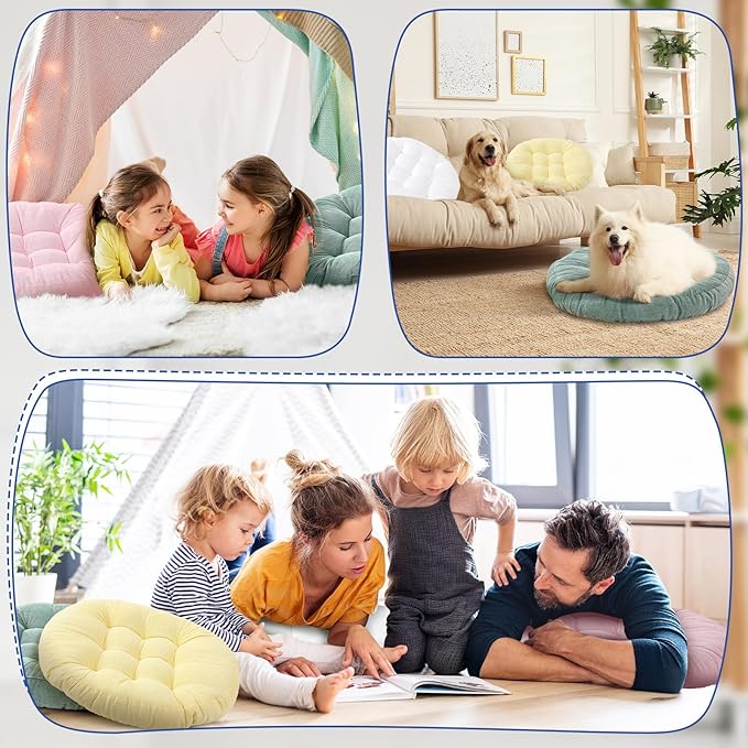 Jerify Floor Pillow Cushions 22 x 22 Inch Round Square Large Meditation Floor Pillow for Classroom Adult Meditation Picnic Party Cushion for Seating Gift Christmas(Round,Macaroon,4 Pcs)