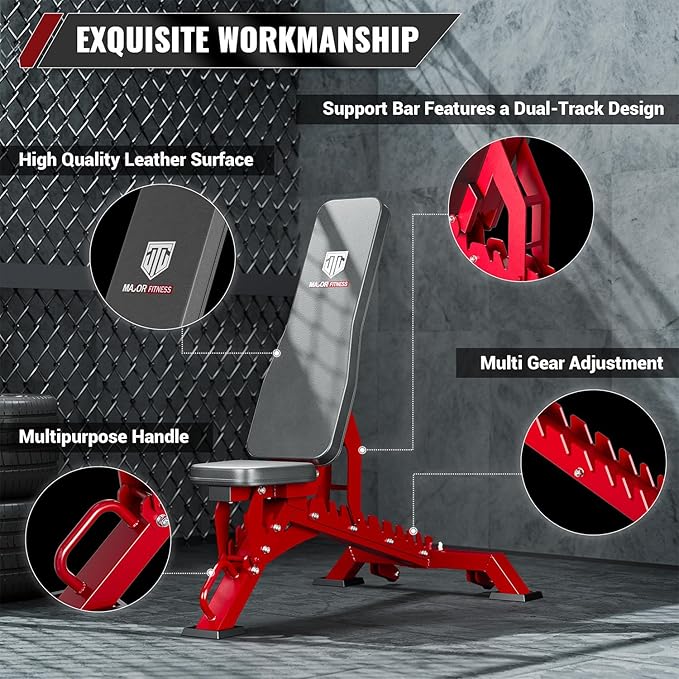 Major Fitness Weight Bench, Capacity Bench Press and 32 Adjustable Positions Strength Training Bench for Garage and Home Gym Workouts, Weight Lifting, and Bench Press