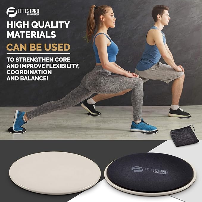 Core Sliders for Working Out - Exercise Sliders Fitness, Stability, Ab, Legs & Full Body (Set of 2) - Bonus Carry Bag & Workout Ebook - Gym Gliding Disc Pads for Hardwood, Carpet & More