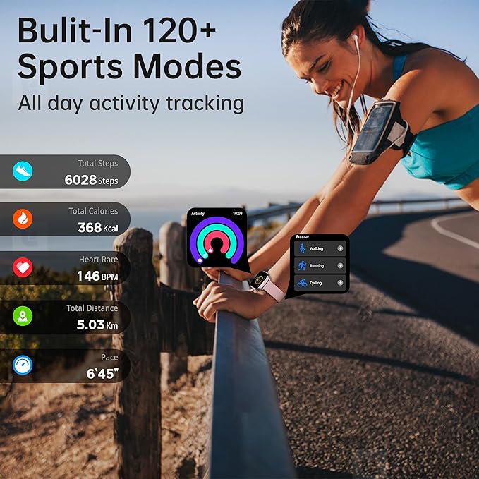 Fitness Tracker Answer/Make Calls, Smart Watch with Blood Pressure, Blood Oxygen, 24/7 Heart Rate Monitor, 120+ Sport Mode Activity Tracker, Waterproof Sleep Tracker for Women Men