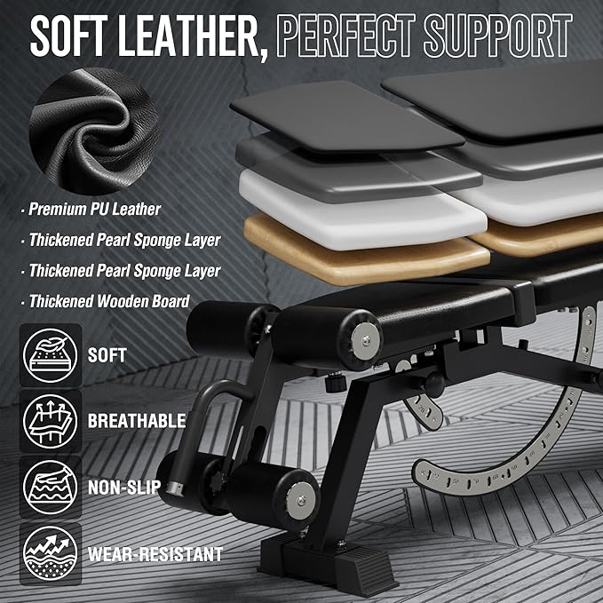 Mikolo 1200LB Weight Bench, Adjustable Workout Bench with Detachable Leg Support, Vertical Storage Space-Saving Exercise Bench for Home Gym, Incline Flat Decline Sit Up Bench for Full Body Fitness