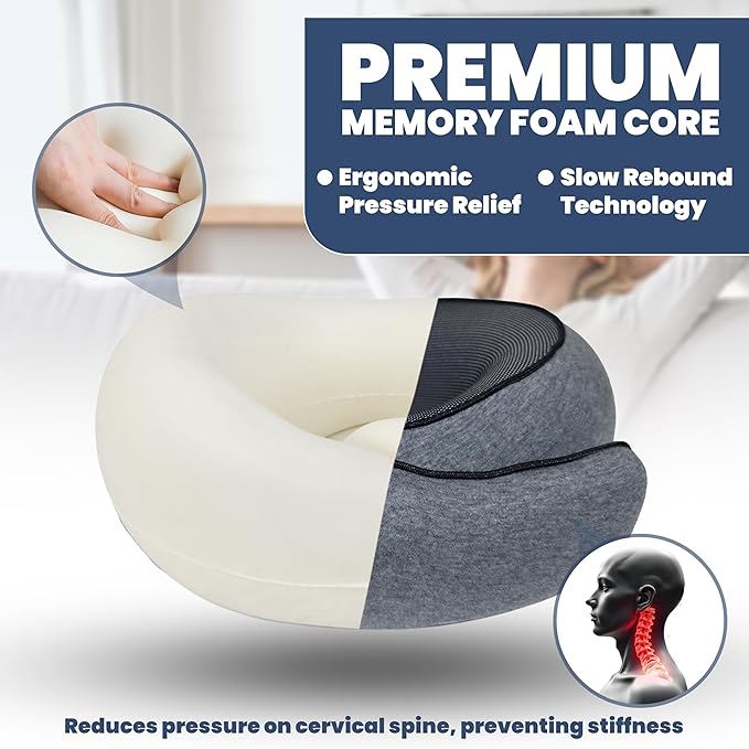 Premium Memory Foam Travel Neck Pillow for Airplane & Car – Updated Ergonomic Wrap-Around Design with Adjustable Strap, Washable Cover, Carry Bag & Sleep Mask– Travel Essentials for Men & Women