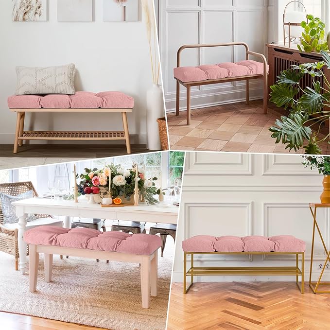 Bench Cushion 36 Inch - Polyester Brushed, High-Density Foam, Non-Slip Bottom, Soft Durable Indoor Tufted Long Seat Cushion for Window Garden Furniture (Pink, 36x14x4 Inch)