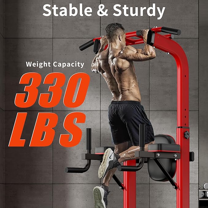 SogesHome Pull Up Bar and Dip Station, Heavy Duty Adjustable Home Gym Equipment for Strength Training, Multifunctional Workout Bar with Resistance Bands – Full Body & Core Exercise