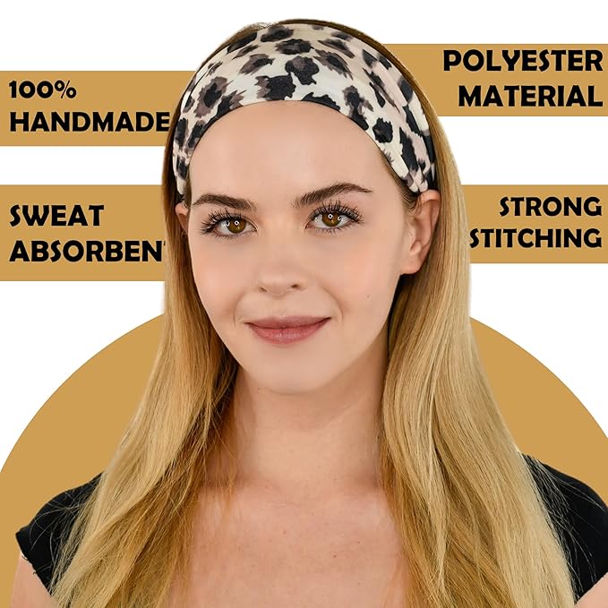 LOTUS78, Pack of 6 Wide Headbands for Women Non Slip, Fashionable Sports Hair Bands for Women's Hair, Soft Elastic Stretchy Head bands, Yoga Workout Headbands for Women Daily Fashion (Safari)