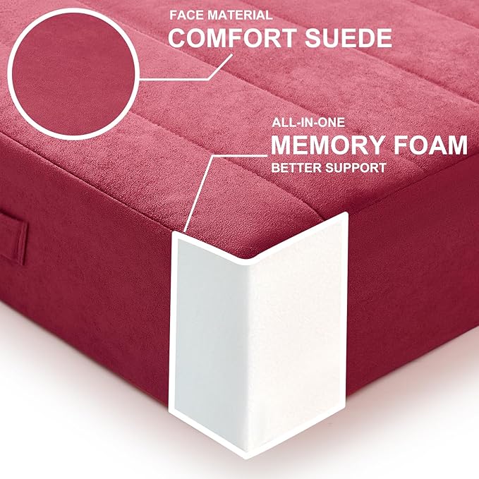 22 inches Floor Pillow for Adults - Large Meditation Cushion with Thick Foam & Soft Tufted Cover - Premium Outdoor Square Floor Cushion Seat - Yoga Pillows for Sitting On Floor - Burgundy