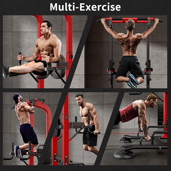 SogesHome Pull Up Bar and Dip Station, Heavy Duty Adjustable Home Gym Equipment for Strength Training, Multifunctional Workout Bar with Resistance Bands – Full Body & Core Exercise