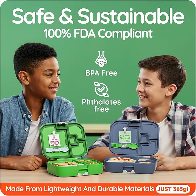 YOOPI Bento Box for Kids, Leak-Proof, BPA-Free School Bento Lunch Box Containers with Compartments. Online Healthy Meal Planning, Durable, Easy-Clean, Eco-Friendly Lunchbox for Boys (Dark Blue)