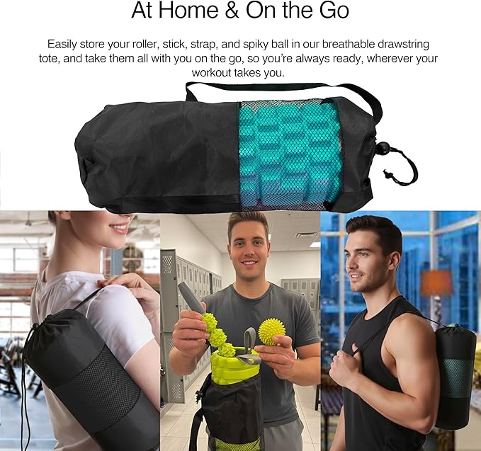 321 STRONG 5 in 1 Foam Roller Set with Hollow Core Deep Tissue Massager, Muscle Roller Stick, Stretching Strap, Spikey Plantar Fasciitis Ball, and Carry Bag, with 4K eBook