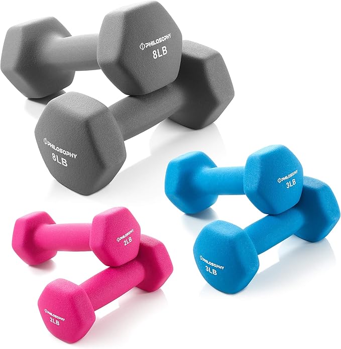 Philosophy Gym Neoprene Dumbbell Hand Weights, Set of 6 with Stand