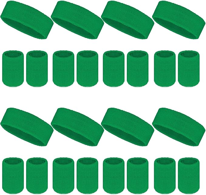 24 Pcs Neon Sweatbands Set Include 8 Pcs Sports Headband and 16 Pcs Cotton Wristbands 80s Neon Sweat Bands Bulk for Gym, Tennis, Basketball, Running, Exercise