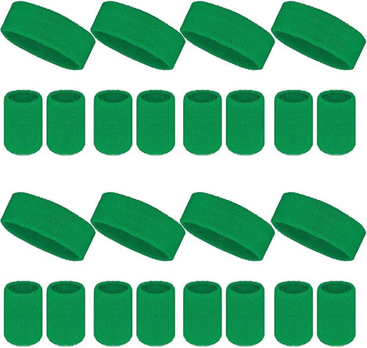 24 Pcs Neon Sweatbands Set Include 8 Pcs Sports Headband and 16 Pcs Cotton Wristbands 80s Neon Sweat Bands Bulk for Gym, Tennis, Basketball, Running, Exercise