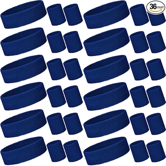 Bememo 36 Pcs Neon Sweatbands Set for Kids Bulk Sports Headband Wristband Set Cotton Terry Basketball Tennis for Students Youth 80s 90s Halloween Costumes Cosplay Glow Party