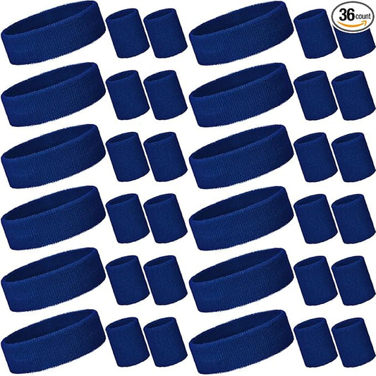 Bememo 36 Pcs Neon Sweatbands Set for Kids Bulk Sports Headband Wristband Set Cotton Terry Basketball Tennis for Students Youth 80s 90s Halloween Costumes Cosplay Glow Party
