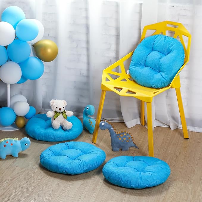 Fumete 8 Pcs 16 Inch Round Floor Cushions for Kids and Toddlers, Flexible Seating Classroom Furniture Floor Pillow for Home, Daycare, Preschool, Yoga and Meditation (Ice Blue)