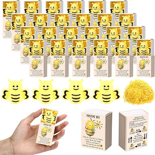Wettarn 36 Sets Bee Gifts Positive Cute Stress Balls with Support Gift Boxes Inspirational Party Favors for Employee Coworker Friends Office Stress Relief Toys