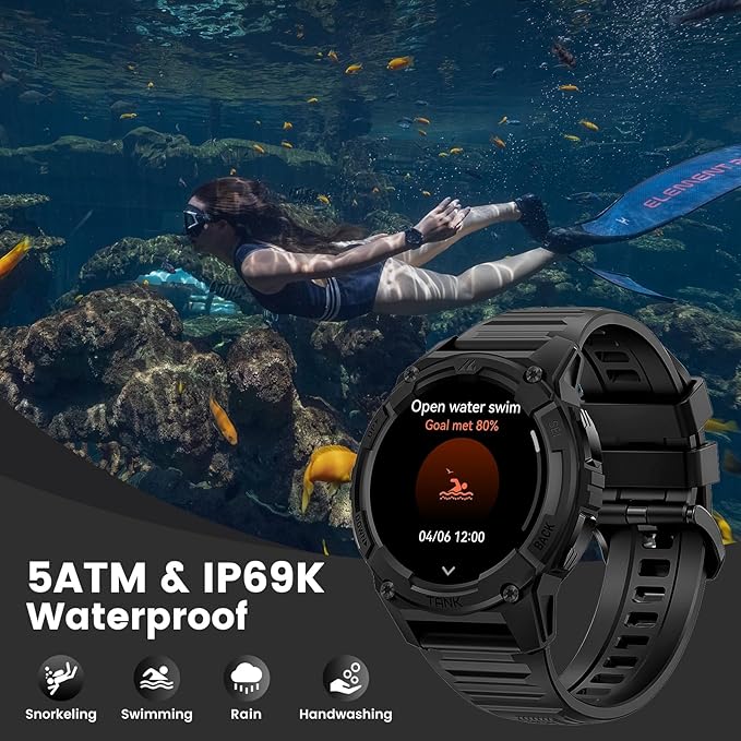 KOSPET Tank S2 Smart Watch for Men Women GPS, 5ATM Waterproof, Pressure/Altitude/Compass, 1.32" AMOLED Display Fitness Tracker(Answer/Make Call), AI Voice Assistant, 24H Sleep/Hear Rate Monitor