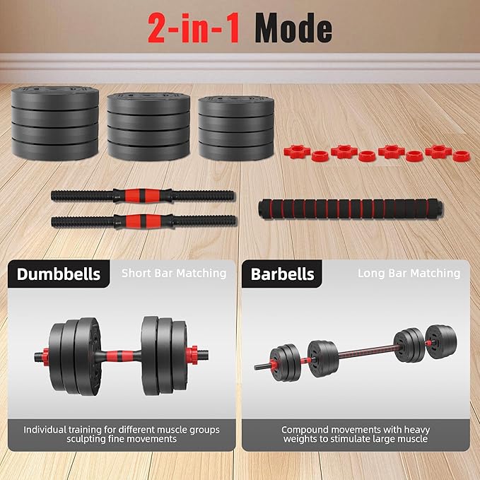 Multi-Functional Portable Changeable Dumbbell and Barbell Kettlebell Set with Adjustable Weights, 40LBS or 60LBS Sets, 2-in-1 or 4-in1, Multiple Sizes