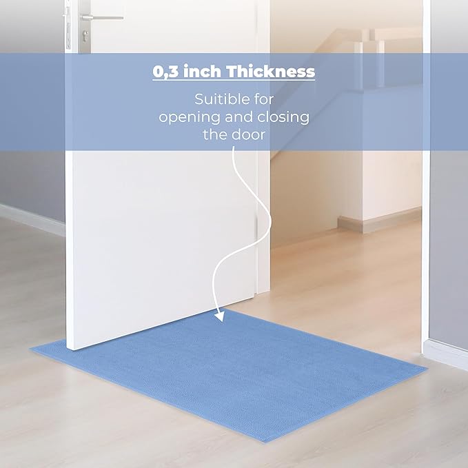 Cotton Paradise 100% Cotton Non Slip Bath Mats for Bathroom, 20x34 inch Soft Absorbent Quick Dry Machine Washable Floor Bath Mat, Sky Blue Bath Rug