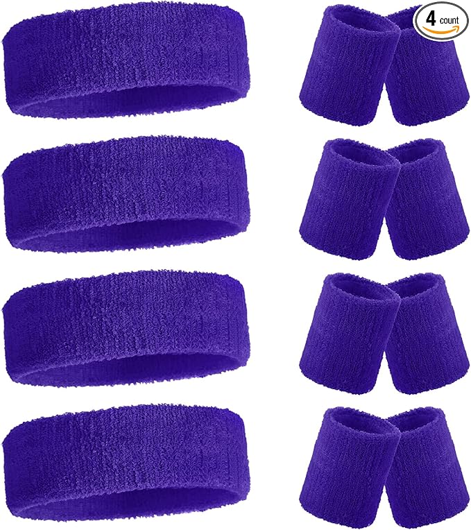 Civaner 12 Pcs 80s 90s Sweatbands Neon Headbands Wristbands for Men Women Party Sports Cotton Headbands Terry Cloth Athletic Sweat Bands for Tennis Football Gym Workingout Accessories