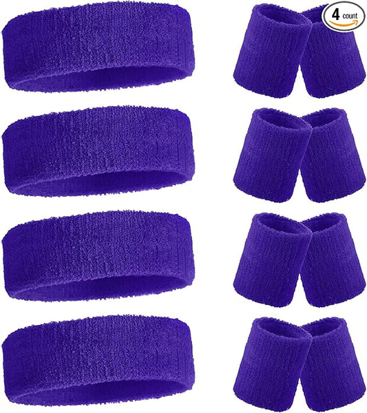 Civaner 12 Pcs 80s 90s Sweatbands Neon Headbands Wristbands for Men Women Party Sports Cotton Headbands Terry Cloth Athletic Sweat Bands for Tennis Football Gym Workingout Accessories