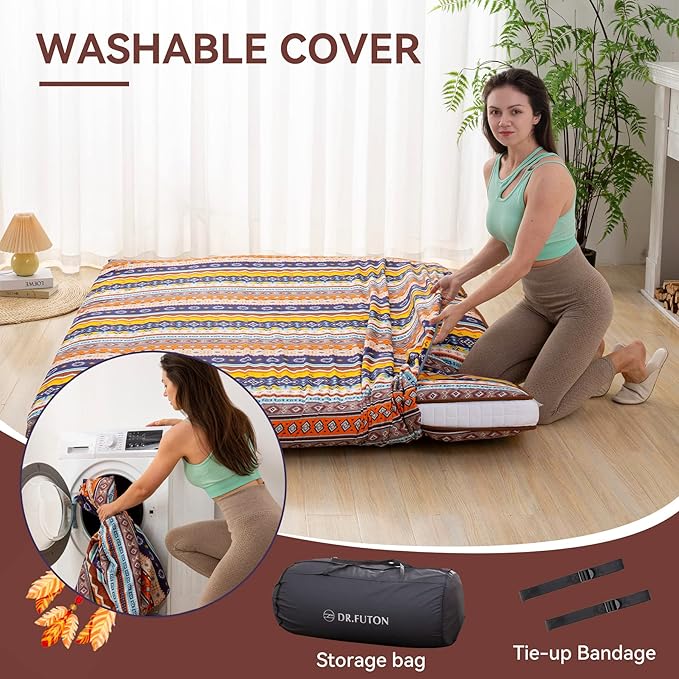 Dr.Futon Japanese Floor Futon Mattress Extra Thick Folding Roll Up Bed Topper Mat for Guest,Lounger and Tavel