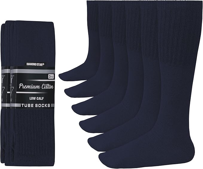 Diamond Star Men's 6 Pack Athletic Tube Socks Running Sports OVER THE CALF Full Cushioned Premium Soft Cotton Big and Tall