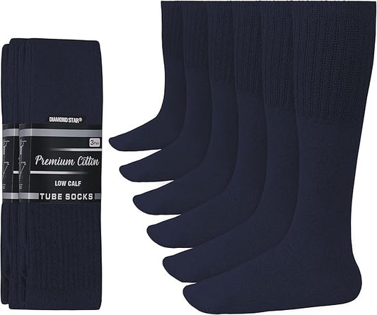 Diamond Star Men's 6 Pack Athletic Tube Socks Running Sports OVER THE CALF Full Cushioned Premium Soft Cotton Big and Tall
