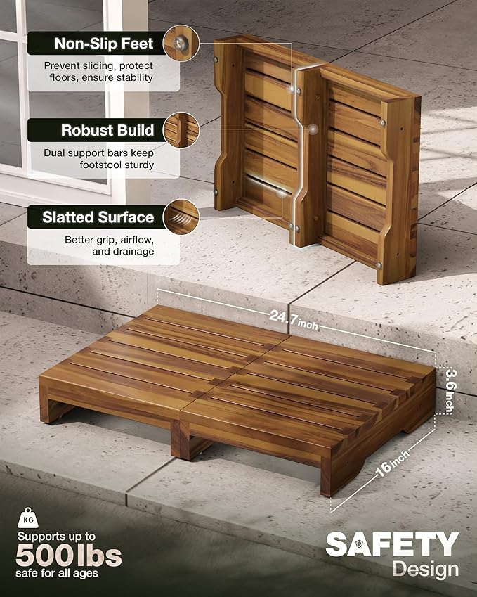 Wooden Platform Step Stool, 24.7" Step Platform for Adults & Elderly - Durable Mobility Stepping and Stair Assist Indoor & Outdoor, Heavy Duty/Non-Slip Step Stool for Handicap, Bedroom, Kitchen