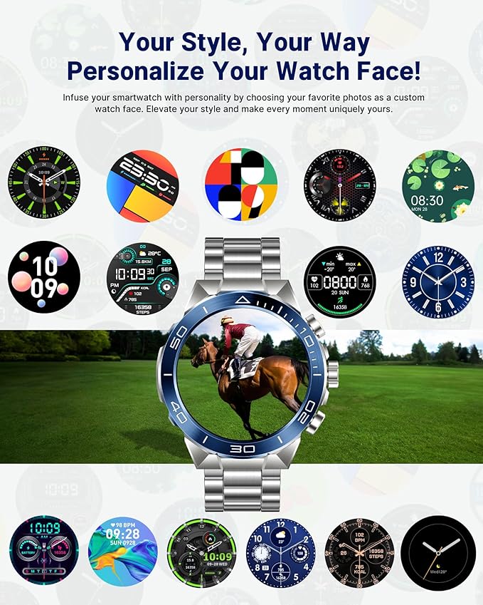 SOUYIE Smart Watch for Men,1.43''AMOLED Screen with 24 Hours Healthy Monitor, 100+ Sports Modes Fitness Tracker Watch, 400mAh Battery Pedometer Calorie Smartwatch Compatible Android iOS