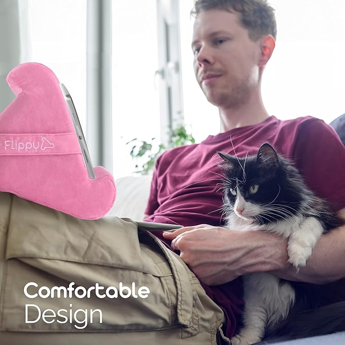 Flippy Tablet Pillow Stand - Cushion Tablet Stand & Holder, Bed Support for Lap and Desk, Compatible with Phone & Book Reading: Kindle, iPad Pro, iPhone & Samsung - in The Pink Baby