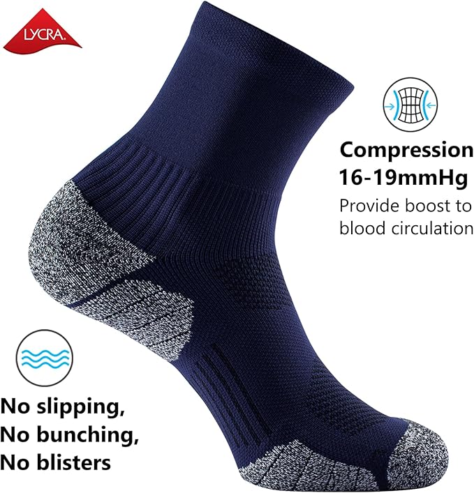 CWVLC Compression Athletic Quarter Socks Cushioned for Men Women