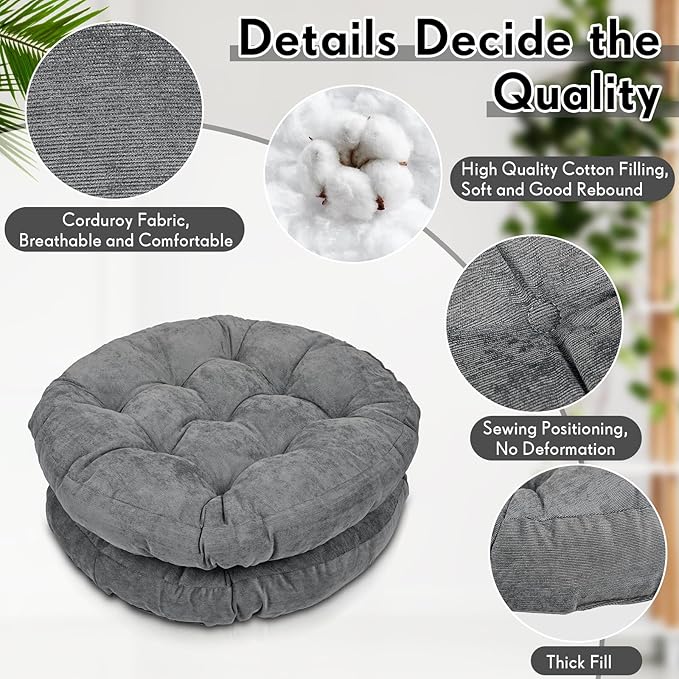 Jerify Floor Pillow Cushions 22 x 22 Inch Round Square Large Meditation Floor Pillow for Classroom Adult Meditation Picnic Party Cushion for Seating Gift Christmas(Round,Dark Grey,4 Pcs)