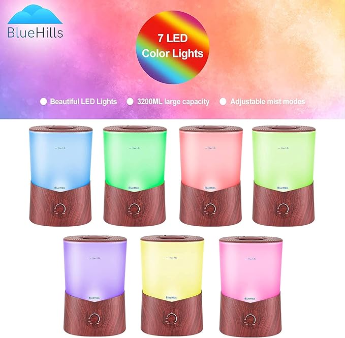 BlueHills Premium 3000 ML XL Essential Oil Diffuser Aroma Humidifier 3 Liter Big 3L Capacity Huge Size Plant Baby Living Room Home Decor Aromatherapy Diffuser for Large Room Dark Wood Grain 3L-K3