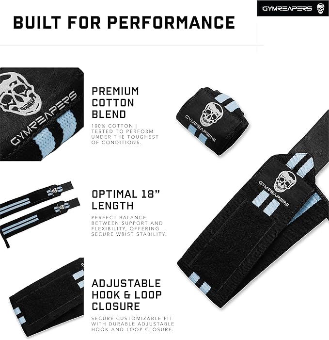 Gymreapers Weightlifting Wrist Wraps (IPF Approved) 18" Professional Quality Wrist Support with Heavy Duty Thumb Loop - Best Wrap for Powerlifting Competition, Strength Training, Bodybuilding