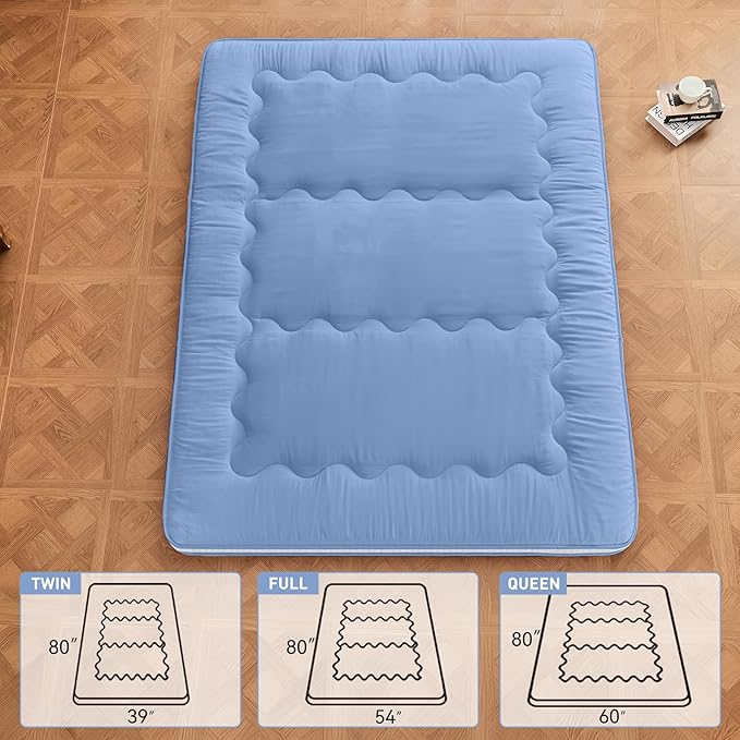 Dr.Futon Japanese Floor Futon Mattress Extra Thick Folding Roll Up Bed Topper Mat for Guest,Lounger and Tavel