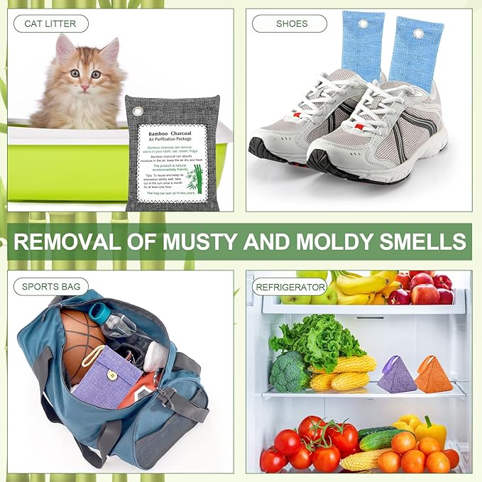 Bamboo Charcoal Bags Odor Absorber 20 Pack×50g Bamboo Charcoal Air Purifying Bags, for Car Air Fresheners, Odor Eliminator for Home，Shoe Deodorizer - Colorful-Activated Charcoal Odor Absorbers