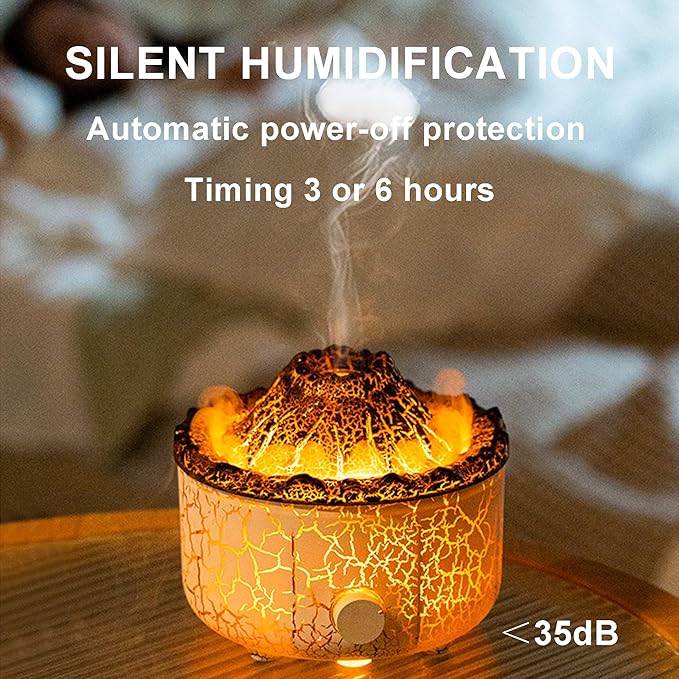 Aromatherapy Essential Oil Diffuser, 560ml Ultrasonic Cool Mist Diffuser/Humidifier with Flame & Volcano 2 Mist Mode, for Bedroom,Office,Home, Auto Shut-Off, Remote Control, Gift (White)