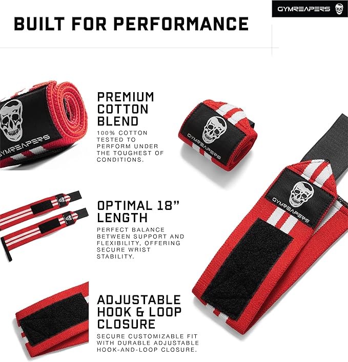 Gymreapers Weightlifting Wrist Wraps (IPF Approved) 18" Professional Quality Wrist Support with Heavy Duty Thumb Loop - Best Wrap for Powerlifting Competition, Strength Training, Bodybuilding