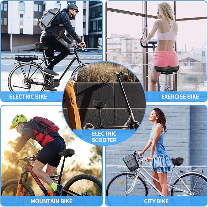 Bicycle Seat Oversized Comfort Wide Bike Seat Cushion, Bike Accessories for Women Men - Fit for Peloton Excersize Bicycle, Stationary Bike,Cruiser Bicycle
